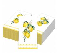 Shein 20/40/60Pcs,Toallas de invitado desechables rectangulares con estampado de limones de verano,Servilletas de cóctel con flores mediterráneas,Servilleta