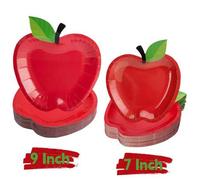 Shein 20/50 piezas Platos de papel con forma de manzana mediana y grande, platos para fiesta de Navidad, platos de papel para vuelta al colegio, platos de f