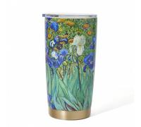 Shein 20 Onzas / 600 ML Taza aislada de acero inoxidable con fondo plano e impresión de LIRIOS, de Vincent Van Gogh, para atuendos de verano, primavera, pla