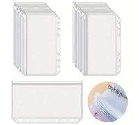 Shein 20 piezas/10 piezas Bolsillos con cremallera de tamaño A6, Carpeta con cremallera transparente de 6 anillos para presupuesto, Sobre de efectivo de plá