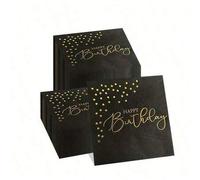 Shein 20 piezas/40 piezas/100 piezas Servilletas de cumpleaños feliz con puntos dorados y negros, servilletas de mano para cena, servilletas de invitados pa