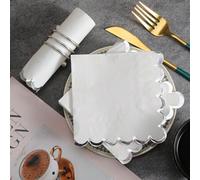 Shein 20 piezas/40 piezas/100 piezas Servilletas de papel blanco y plateado con borde ondulado - Servilletas desechables para bebidas para fiestas de disco,