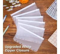Shein 20 piezas de bolsillos A5, A6, A7 para carpeta de 6 agujeros, sobres para presupuesto, bolsa con cremallera blanca, carpetas sueltas, bolsas organizad