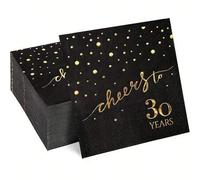 Shein 20 piezas de servilletas de 3 capas para fiesta de cumpleaños, con texto dorado en relieve sobre fondo negro para 30, 40, 50, 60 y 70 años, servilleta