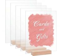 Shein 20 piezas/set Mesa transparente de PMMA con base de madera, decoración DIY para boda, fiesta y evento - Placa de número de mesa, tablero de menú, tarj