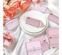 Shein 20 piezas/Set Tarjetas con forma de lazo rosa, tarjetas de invitados elegantes, tamaño 10 x 9 cm, adecuadas para bodas, cumpleaños, campamentos, etiqu