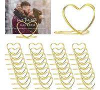 Shein 20 piezas Soportes de tarjeta de foto con forma de corazón dorado, adecuados para bodas, fiestas y eventos de negocios