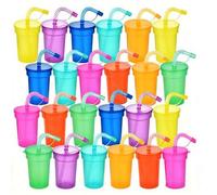 Shein 20 piezas - Vasos con pajitas y tapas, botellas de agua reutilizables, tazas de viaje para café helado, vasos de plástico para adultos, adecuados para