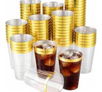 Shein 20 piezas Vasos de plástico duro transparente con borde dorado de 200ml / Copas de vino para fiestas / Copas de cóctel Copas premium para bodas (Aprox