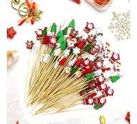 Shein 200/100/50/20/10 piezas Juego de pinchos de bambú navideños, incluye árbol de Navidad, copo de nieve, Papá Noel, cabeza de toro, reno, muñeco de nieve