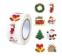 Shein 200 piezas/rollo de pegatinas navideñas, pegatinas de etiquetas con patrón de árbol de Navidad, pegatinas de etiquetas para decoración de cajas de reg