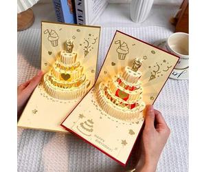 Shein 2026 Nueva Tarjeta de Felicitación de Cumpleaños 3D, Regalo Perfecto para Amigos, Tarjeta de Felicitación de Cumpleaños 3D Colorida, Diseño de Pastel