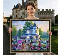 Shein 2026 Nuevo Estilo Pintura al Óleo de Paisaje Escenario Cascada Velero Castillo Atardecer Aurora DIY Arte Artesanía Bordado Completo Punto de Cruz Cont