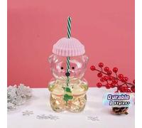 Shein 20oz Vaso de vidrio sin etiqueta con forma de oso, vaso con pajita con forma de oso de miel, vaso de vidrio con tapa y pajita, taza linda, vaso con pi