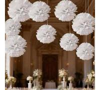 Shein 20pcs/10pcs/1 pieza Bolas de Flores de Papel Blanco, Bolas de Flores Colgantes para Decoración de Bodas y Fiestas, Novia, Decoración de Fondo para Fie