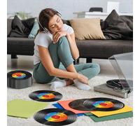 Shein 20pcs/40pcs/60pcs Servilletas de Cóctel Desechables con Diseño de Disco de Vinilo Vintage, 2 Capas 6.3 Pulgadas con Nota Musical Arcoíris Redondas, Ad