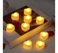 Shein 24/12/1 pieza Velas LED con forma de corazón, luces de té LED románticas sin llama, adecuadas para noche romántica, Día de San Valentín, aniversario,