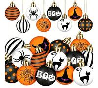 Shein 24/16 piezas Adornos colgantes redondos de madera con patrón de araña de Halloween, calabaza, fantasma, gato negro, sombrero de bruja, decoraciones pa