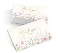 Shein 24/48 piezas Hermosas tarjetas de agradecimiento con diseño floral, tarjetas de negocios pequeñas, tarjetas para empaquetar regalos, adecuadas para cu
