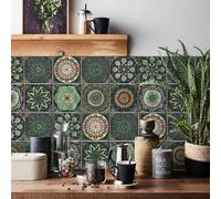 Shein 24 piezas de adhesivos de pared, adhesivos de azulejos autoadhesivos para decoración de cocina y baño, murales de pared de estilo marroquí de PVC, tam