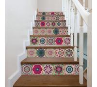 Shein 24 piezas de adhesivos de pared autoadhesivos, pegatinas de azulejos de mandala floral bohemio cuadrado, papel tapiz autoadhesivo y removible resisten