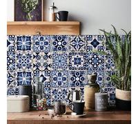 Shein 24 piezas de herramientas y decoración del hogar de PVC autoadhesivas con diseño de mandala azul, papel tapiz autoadhesivo removible, resistente al ag