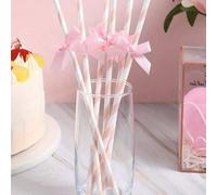 Shein 25/100 piezas Pajitas de papel a rayas azul claro/rosa, pajitas para bebidas, 6 mm de diámetro, pajitas de papel a rayas de dibujos animados lindas, l
