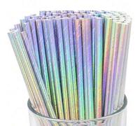 Shein 25/50/100/200 piezas Pajitas de papel de colores, pajitas con purpurina, pajitas de manualidades exquisitas, adecuadas para jugo, batido, cumpleaños,
