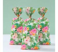Shein 25/50/100 piezas Bolsas de regalo con estilo hawaiano con cuerda retorcida, bolsas de embalaje de regalo con estampado floral y de hojas de palma hawa
