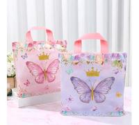 Shein 25/50 piezas Bolsas de regalo con estampado de mariposas, bolsas de plástico rosa y morado, bolsas de caramelos, decoraciones de fiesta de mariposas r