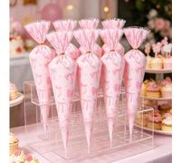 Shein 25/50 piezas Bolsas de regalo con lazo en forma de triángulo para baby shower, bolsas de dulces con diseño de lazo rosa para fiesta de revelación de g