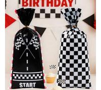 Shein 25/50 piezas Bolsas de regalo y bolsas de caramelos con tema de carreras en blanco y negro, bolsas de dulces con diseño de carreras para fiesta de rev