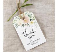 Shein 25/50 piezas Tarjetas de agradecimiento con flores, etiquetas y lazos para embalaje de regalos, para celebraciones, cumpleaños, boda, fiesta, envasado
