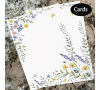 Shein 25/50 Tarjetas en blanco con diseño floral verde - Diseño floral elegante con lavanda, rosas y girasoles, perfectas para bodas, oficina, manualidades,