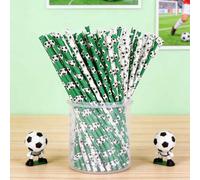 Shein 25 piezas/100 piezas Pajitas de papel con temática de la Copa Mundial de Fútbol en color verde, adecuadas para vajilla desechable, excelentes para fie
