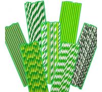Shein 25 piezas/100 piezas Pajitas de papel desechables con temática verde, adecuadas para primavera/verano, Pascua, Día de San Patricio, pajitas con patron