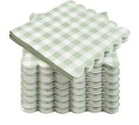 Shein 25 piezas/50 piezas/75 piezas Servilletas de papel suaves de 2 capas con estampado de cuadros en verde claro, de 24 cm * 24 cm desplegadas, para fiest