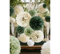 Shein 26 piezas Bolas de flores de papel para decoración de fiesta de boda, bolas de papel decorativas, gris verde, lunares dorados y flores de papel con de