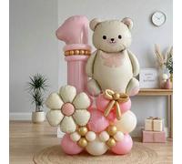 Shein 27 piezas/Set Globos decorativos para fiesta de cumpleaños con números del 0 al 9 de 40 pulgadas en color rosa claro, globos de oso de peluche gigante