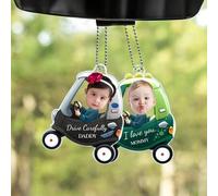 Shein 2D Plano, 1 pieza Adorno de coche personalizado con foto y texto, Colgante de coche "Conduce con cuidado", "Conduce con cuidado Papá/Mamá", Decoración