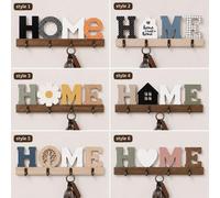 Shein 2D Plano, 1 pieza "HOME" Perchero de llaves montado en la pared con ganchos de letras decorativas, decoración artística de entrada, mejora la estética