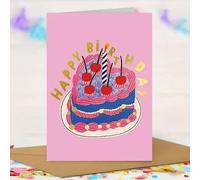 Shein 2D Plano, 1 pieza Tarjeta de Feliz Cumpleaños con diseño de pastel y velas, incluye sobre rosa - Tarjeta de felicitación 2D plana para familiares y am