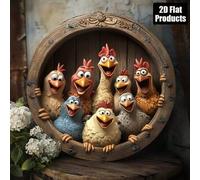Shein 2D Plano - Una obra de arte de letrero de metal 2D plano, el tema es un pollo riendo, placa de metal 2D de alta definición, decoración vintage, perfec