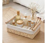 Shein 2pcs/1 pieza Cestas de almacenamiento tejidas estilo granja con forro & asas de madera, organizadores decorativos de encimera para ropa, toallas & art