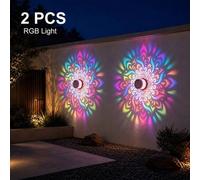 Shein 2pcs/Set - Luces Solares de Pared con Diseño Mandala, Luces de Pared con Proyección Exterior, Luces LED Solares Mandala Multicolor/Luz Cálida, Luces d