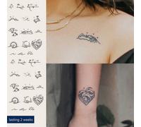 Shein 2piezas Pegatinas de tatuaje temporal impermeable semipermanente de hierbas azules, patrón en forma de árbol de coco, onda, corazón, creciente, durade