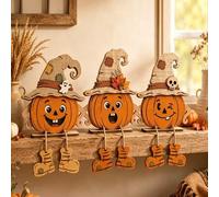 Shein 3/1 pieza Placas decorativas de madera de otoño, Soporte de calabaza de madera de Halloween, Adorno colgante de espantapájaros y calabaza, Adecuado pa
