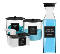 Shein 3+1 Piezas Caja de Almacenamiento para Cápsulas de Detergente, Estante y Dispensador de Hojas de Secadora, Organizador de Lavandería con Tapa, Etiquet
