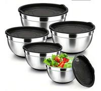 Shein 3/5/7 Piezas/Juego, Bol Mezclador con Tapa 3/5/7 Piezas/Juego, Tazones de Acero Inoxidable Apilables, Adecuados para Cocina, Horneado, Servir, Tapa He