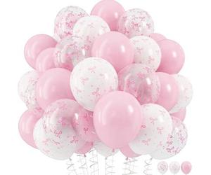 Shein 3/6/15/24/30/45/90 piezas Globos transparentes de 12 pulgadas con estampado de lazo en rosa claro y blanco, adecuados para fiesta de cumpleaños de niñ